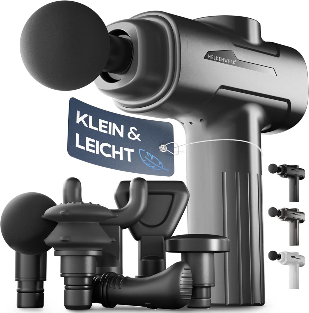 HELDERWERK Massagepistole mit 6 Massageaufsätzen und USB-C Anschluss