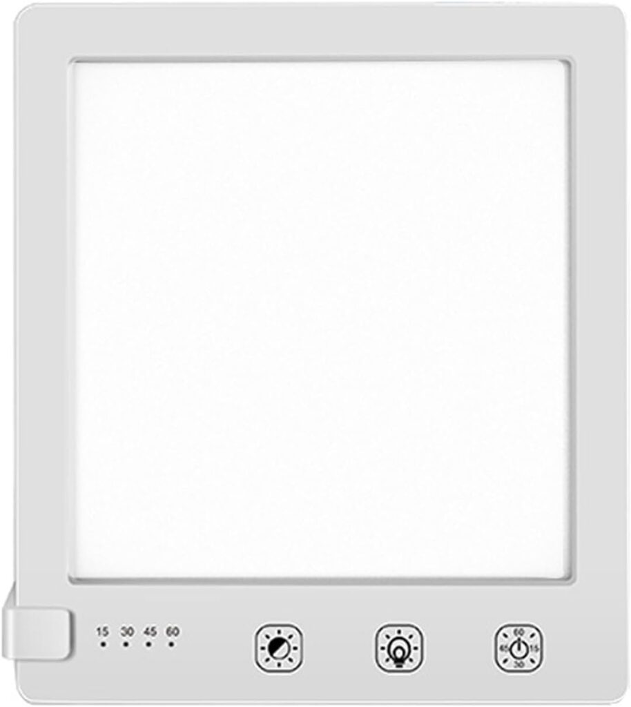 Meichoon Lichttherapie-Lampe auf Bürotisch bei Tageslicht