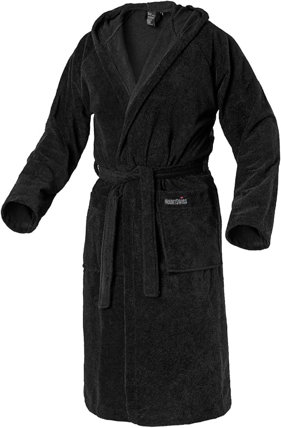 Mount Swiss Unisex Bademantel – kuscheliger Frottee-Mantel mit Kapuze und Gürtel.